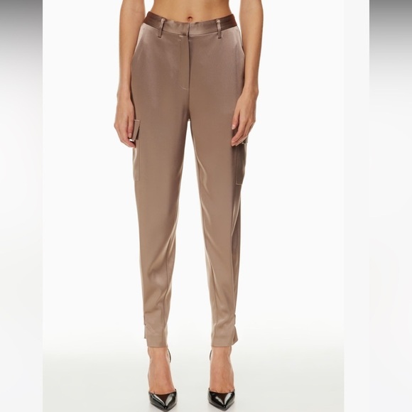 New! Aritzia Babaton Refined Satin Cargo Pant Sz 4 Deep Taupe - Picture 16 of 16